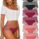 Lace Sexy Undies for Women Stretch Full Coverage Control High Waist Cheeky Top Panties 2 Pack S-4XL (2X, 2pcs-black/Red/Pink)