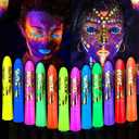 Glow in The Dark Face Body Paint, Glow In The Dark Under UV Black Light Sticks Makeup Neon Face Painting Kits for Adult Halloween Festival Accessory Glow Party Supplies (12)