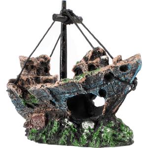Raeasily Fish Tank Decoration Aquarium Accessories, Shipwreck Decor, Resin Material Sunken Ship Decorations for Fish Favors, Multi, 10 * 10