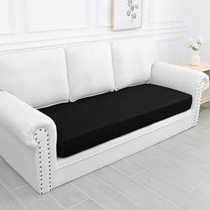 smiry Waterproof Couch Cushion Covers, Stretch Replacement Sofa Cushion Covers, Soft Seat Cover Elastic Furniture Protector for Pets, Kid (Large, Black)