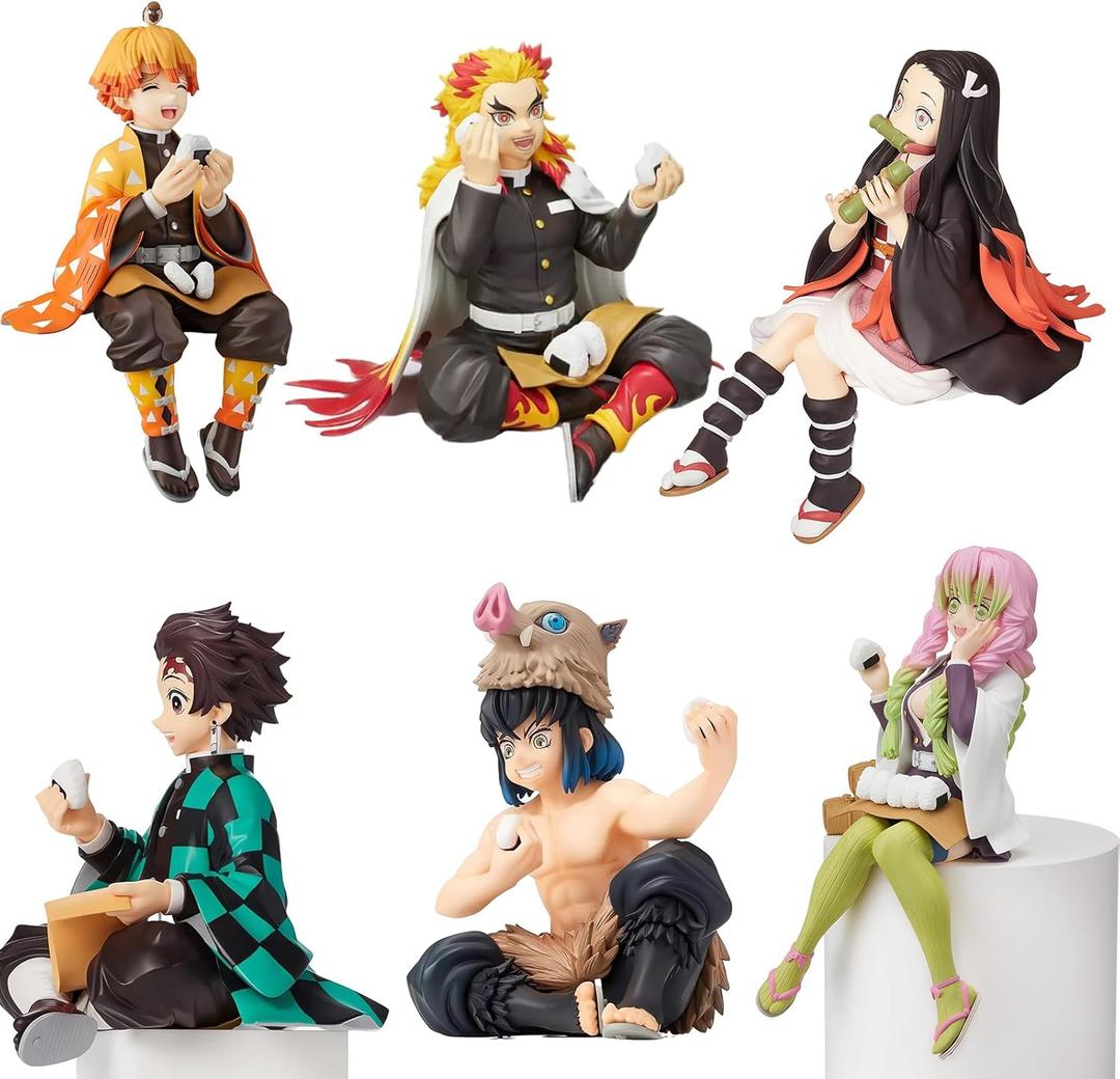 6Pcs Demon Anime Figures Set, Slayer Characters for Anime Fans (Rice Ball)