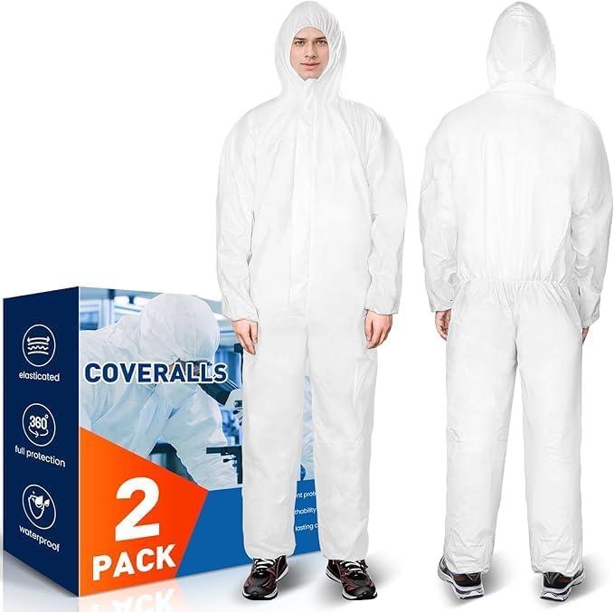 CAREGY Hazmat Suits Protective Coveralls with Hood, Heavy Duty Full Body Painters Suit for Men & Women (X-Large)