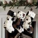 AOGU 3 Pack 19 Inch Cow Christmas Stockings White Faux Fur Xmas Christmas Stockings Hanging Ornaments Candy Gift Bags for Christmas Decorations