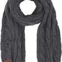 Aonal Womens Winter Scarf Cold Weather Thick Warm Cable Knit Wraps Chunky Large Soft Long Scarves (Dark Grey)