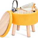 Poofzy Small Ottoman with Storage, Small Foot Stool Ottoman with Wood Legs, Sherpa Foot Rest for Couch, Living Room and Bedroom - Yellow