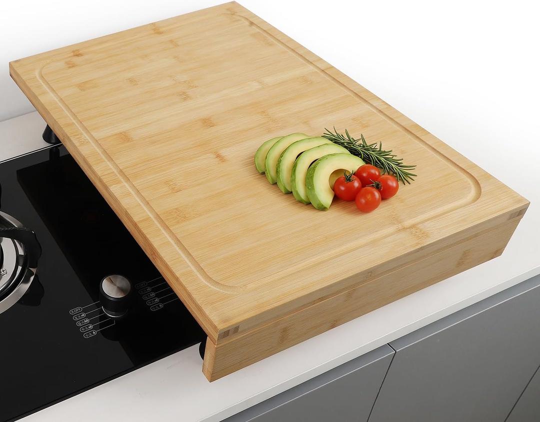 16 x 22 Inch Bamboo Cutting Board, Over-the-Sink Board and Stovetop Cover with Detachable Support Legs & Front Lip, for RV Camper and Home Kitchen