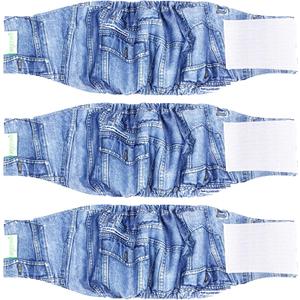 Wegreeco Jeans Washable Dog Diaper Male (Pack of 3) - Washable Male Dog Belly Wrap (Small) (Small (Pack of 3), Blue Jeans)