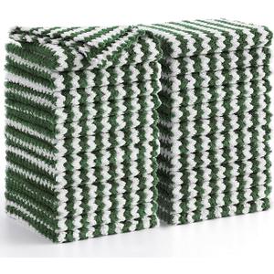 Homaxy Kitchen Towels(12 Pack, 10 x 20 inches), Ultra Soft and Absorbent Dish Towels, Reusable Fast Drying Microfiber Cleaning Cloth, Coral Velvet Wave Design No-lint Green
