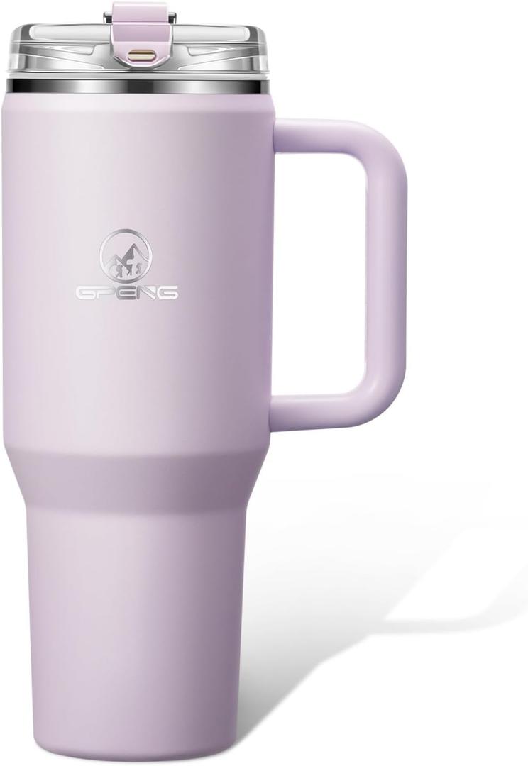 Gpeng 30/40/50 oz Tumbler with Handle, Water Bottles with Straw Lid, Insulated Stainless Steel Travel Mug Cup Holder Friendly, Keep Drinks Cold or Hot for Hours