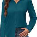 Siliteelon Button Down Shirt for Women Stain Shield Dress Shirts Wrinkle Free Long Sleeve Shirts Solid Work Business Shirts Peacock Blue, Large
