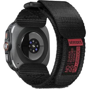 Nereides Rugged Nylon Band for Samsung Galaxy Watch Ultra (2025/2024) 47mm, One-Click No Gap Woven Fabric Strap, Adjustable Sport Wristband for Men Women (Black)