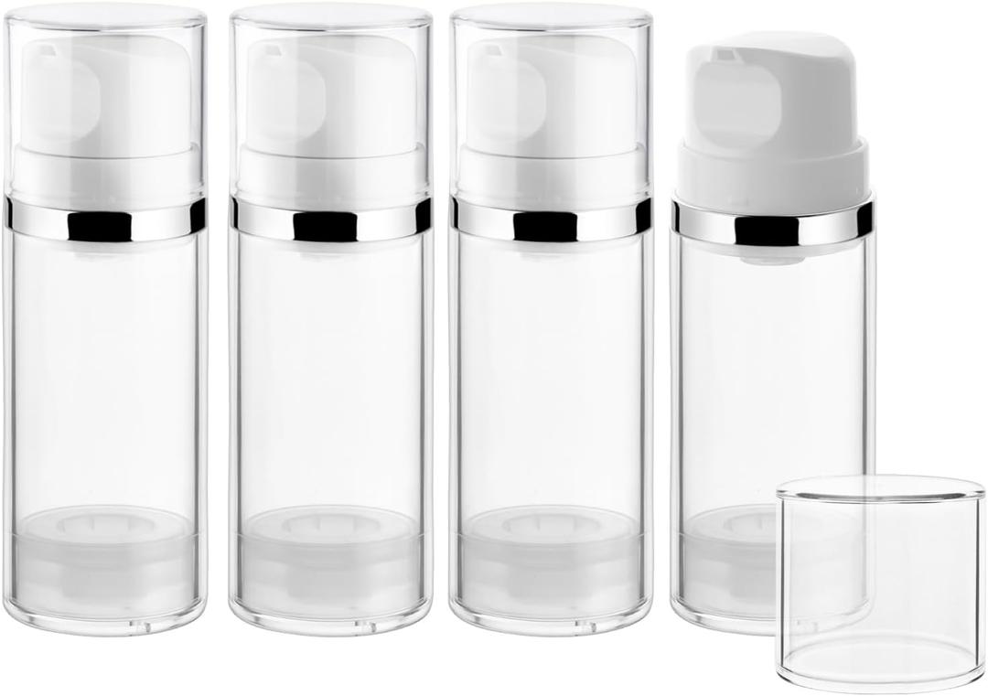 4 Pcs 100ml/3.4oz Airless Pump Jar Refillable Vacuum Pump Dispenser Bottles Travel Cosmetic Containers for Lotion Essence Shampoo Toiletries