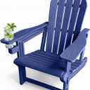 Adirondack Chair with Cup Holder,Tool-Free Assembly,No Screws Needed,All-Weather HDPE Plastic Outdoor Patio Chair,Wood-Grain Slatted Look,Easy to Take Apart for Storage,Fire Pit Chairs（Navy blue）