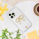 Designed for iPhone 15 Pro Max Cases with Camera Lens Protection, Cute 3D Metal Bow Phone Cover Clear Soft Protective Case for iPhone 15 Pro Max Case (Golden)