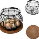 Egg Basket for Gathering Fresh Eggs, Retro Handle Egg Gathering Basket with Mat, Metal Egg Holder Countertop, Chicken Egg Basket for Farmhouse