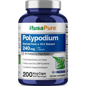 Polypodium, Non - GMO, Vegan, 240mg, 200 Veggie Capsules - 200 Servings | Botanical Formula, 10:1 Polypodium leucotomos Extract, Suitable for Adults, Manufactured in a cGMP Registered Facility USA (EXP: 02/2029)