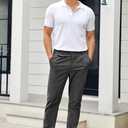 Mens Chinos Slim Fit Pants Flat Front Stretch Skinny Tapered Dress Pants Comfort Casual Solid Trousers (Gray)