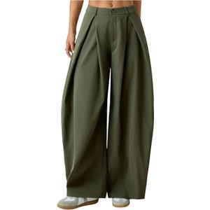 GORGLITTER Women's Barrel Pleated Oversized Wide Leg Cargo Pants (Green, M)