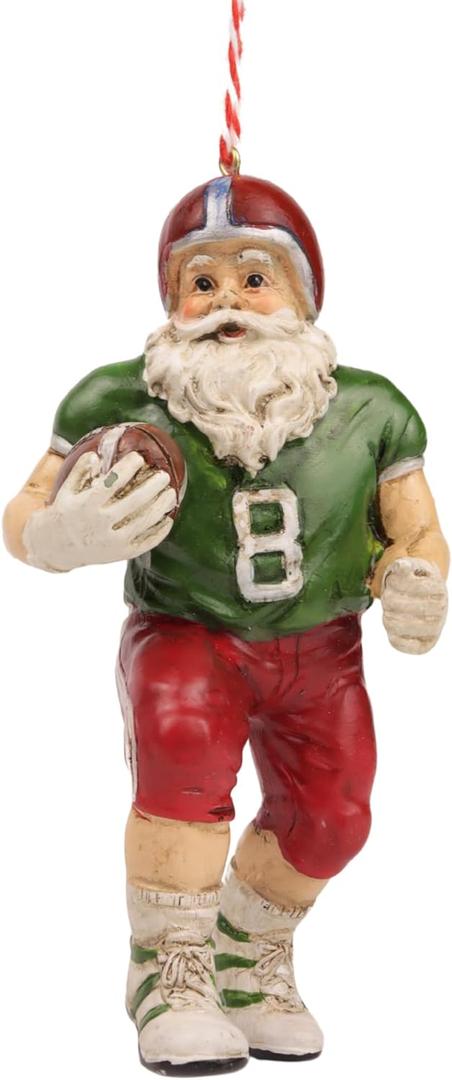 Needzo Football Santa Christmas Ornament, Resin Sports Player Holiday Tree Decor, Collectible Keepsake, 5 Inches