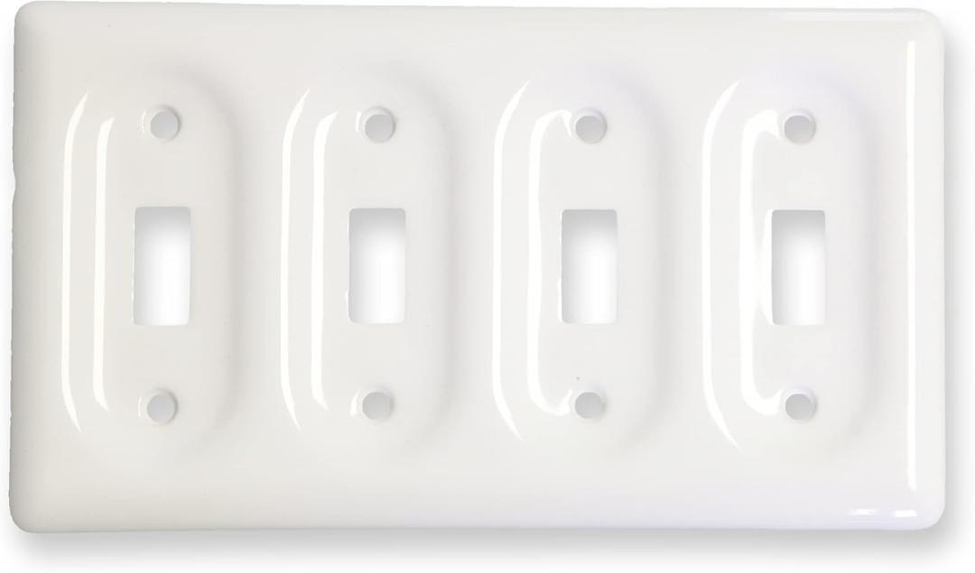 Ceramic Switch Plates,Switch Plate Covers Wall plate, Cover, White (QUAD TOGGLE)