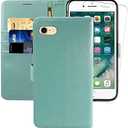 MONASAY Case Compatible for iPhone SE 2022/2020 5G,iPhone 7/8 Wallet Case,4.7-inch, [Glass Screen Protector] Flip Folio Leather Cell Phone Cover with Credit Card Holder, Mint