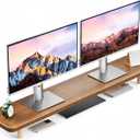 Dual Monitor Stand Riser, 39 Inch Extra Long Wooden Desktop Monitor Riser with Storage for 2 Monitors Ultra Strong Desk Shelf Organizer Riser Ergonomic for 2 Screens/Laptop/PC/TV/Printer (Walut brown, 39inches)