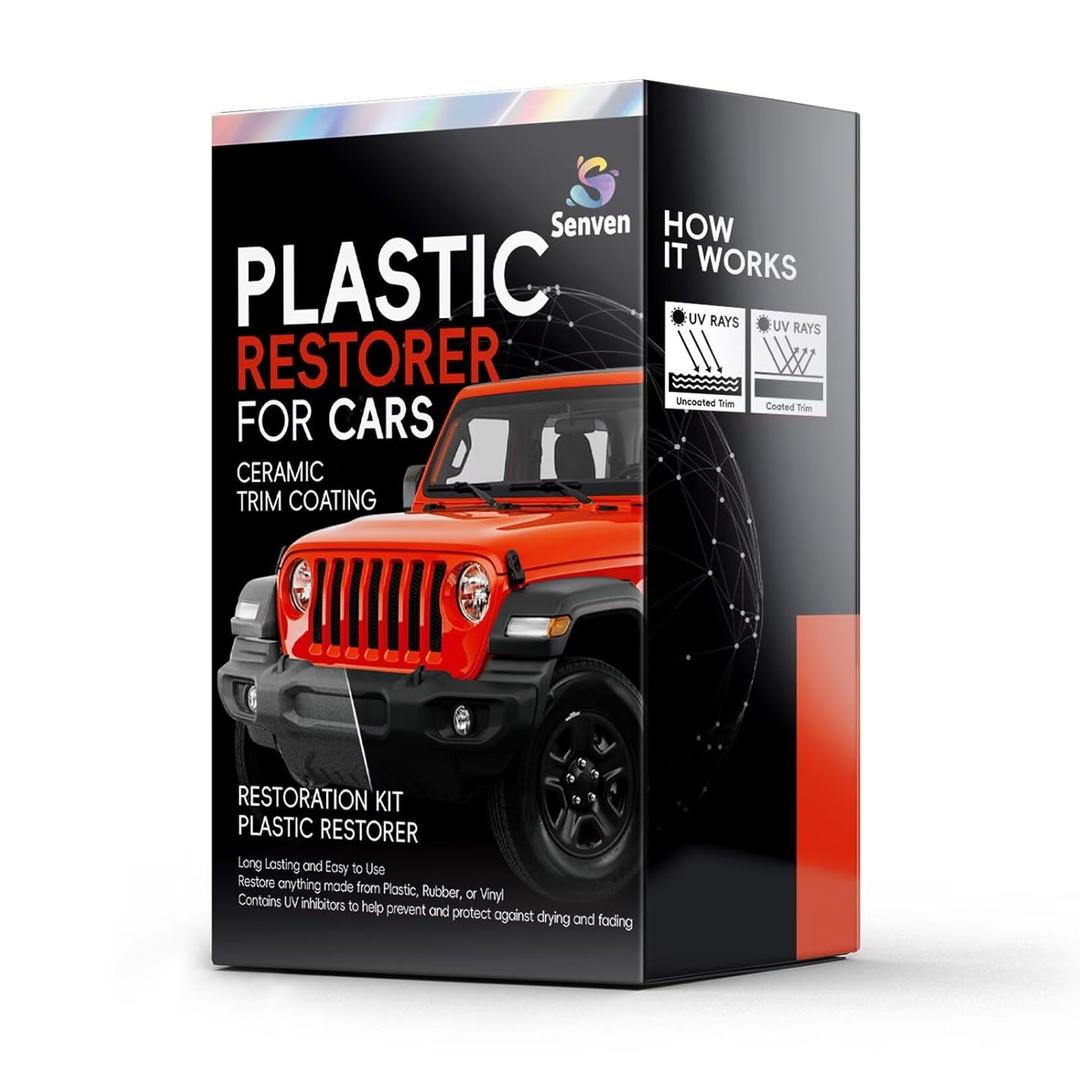 Plastic Restorer Back to Black Plastic Restorer for Cars, Rubber, Vinyl, Trim Coat Car Care, Refreshes Shiny Ceramic Coating Automotive Exterior & Interior Trim Polish Kit with Foam Applicator, 30ml