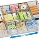 Marbrasse Expandable Desk Drawer Organizer, Mesh Tray with 10 Adjustable Compartments, Desk Organizers for Office Supplies, Makeup & Vanity (Expandable-Silver)