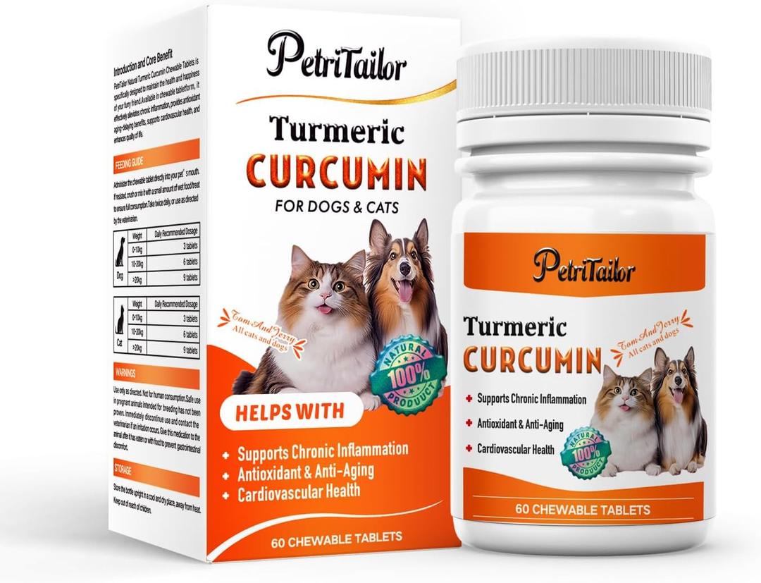 Turmeric Curcumin for Dogs  Hip & Joint Support, Heart & Immune Health Supplement, Immune System Booster, Joint Care for All Breeds & Ages, 60 Chewable Tablets