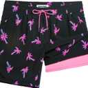 maamgic 2 in 1 Mens Swim Trunks 7 Inch Swim Shorts Swim Suits Board Shorts (Large, Coconut Tree-black)
