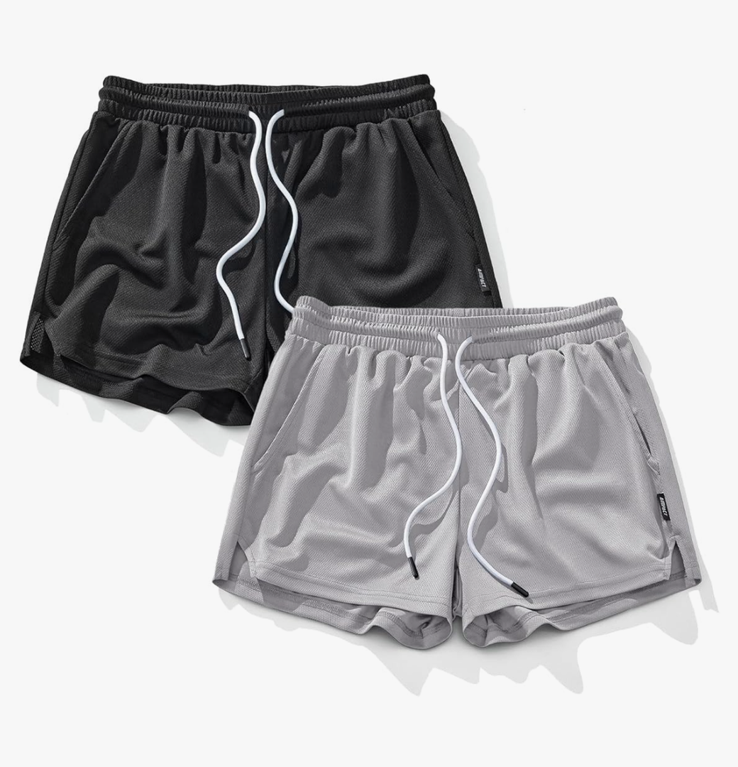 AIMPACT Mens Mesh Running Shorts 3 Inch Quick Dry Lightweight Gym Workout Athletic Shorts for Men with Pockets, S, Grey and Black