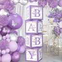 Purple Butterfly Baby Shower Boxes Decorations - 4 Purple Balloons Boxes with BABY Letter, Printed Letters,First Birthday Centerpiece Decor, Baby Blocks for Girl, Gender Reveal Backdrop