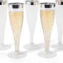 Prestee Set of 24 Silver Glitter Plastic Champagne Flutes - 4.5 oz Capacity - Shatterproof Durable Disposable Glasses - Elegant Design - Ideal for Weddings, Cocktail Parties, and Outdoor Celebrations (24 Count (Pack of 1))