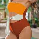 Viottiset Women's Bandeau One Piece Swimsuit Strapless Tie High Cut Out Bathing Suit (M)