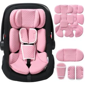 Infant Car Seat Insert Adjustable Head Support for Preemie Newborn Toddler, Reversible Baby Head Body Support Cushion for Carseats and Strollers Side Impact Protection - Pink