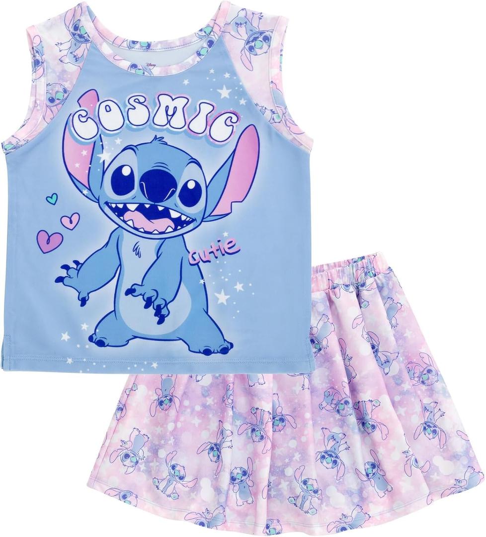 Disney Lilo & Stitch Big Girls' Athletic Sleeveless Tank Top and Skort Set Light Blue 14-16