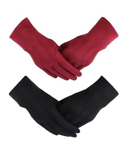 KOFOJN Women's Gloves Winter Touch Screen Texting Comfortable and Warm Double-Sided Velvet Lining Thickened Warm 2 Pairs, L