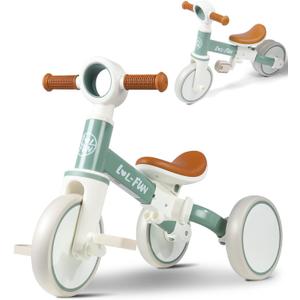 LOL-FUN Tricycle for Toddlers 1-3 Years Old Boys Girls Toy, 4 in 1 Baby Balance Bike for 1 2 Year Old Gift, Kids Bicycle with Easy Assembly Removable Pedal (Mint)