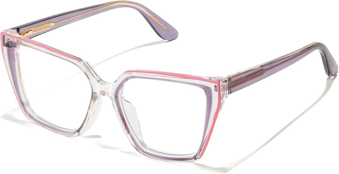 JOLLYNOVA Blue Light Blocking Glasses Women TR90 Fashion Gradient Eyeglasses Frame Anti UV Glare Oversized Computer Glasses (C3 Blue Purple Pink)