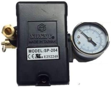 25 AMP Air Compressor Pressure Switch 4 Port 145-175 PSI w/Side Mount 0-200 PSI Gauge 200 PSI pop off valve
