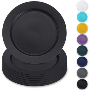Berglander Black Plastic Plates Set of 8 Pieces 10", Reusable Flat Dinner Plates, Salad Plates, Pasta Bowls, Dishes Set Easy to Carry for Home, Garden, Picnic, Camping, Outdoor