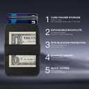 RUNBOX Leather card Holder Wallet for Men and Women, Holds 8+ Cards Plus Cash, RFID Blocking Mens Wallet with Stretchable Cash Band, Massive Capacity Wallet for Front Pocket, Perfect Gifts for Men (05- Black & Blue)