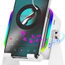 Wireless Induction Speaker 5-in-1 Bluetooth Speaker with Phone Stand,Stereo Sound, 3500mAh Rechargeable, 8 RGB Ambient Light, 360 Adjustable Holder for iPhone/Android/iPad,Gifts for Men Women (White)