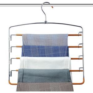 FeeraHozer Pants Hangers Non Slip 3 Pack Space Saving Hangers Multi-Layer Swing Arm Stainless Steel Space Saver Rack for Jeans Scarf Trouser Clothes (Gold)