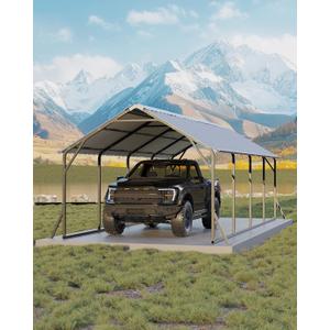 Garveelife 11 ft x20 ft x9 ft Vertical Roof Metal Carport, Heavy Duty Steel Car Ports for All-Weather, for Full-Size Pickup Trucks, Boats, and Tractors (Gray)