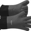 GEEKHOM BBQ Gloves Heat Resistant Oven Mitts - Silicone Grilling Gloves with 13.7" Arm Protection - Waterproof Pot Holder Non-Slip for Men & Women, Kitchen Outdoor Cooking, Baking, Camping, Gray L