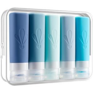 INSFIT Travel Bottles for Toiletries, TSA Approved 3oz Travel Size Containers, BPA Free Leak Proof Squeezable Silicone Tubes for Shampoo Conditioner Lotion Soap with Labels (Blue)