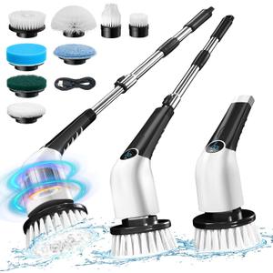 Jorking Electric Spin Scrubber, Cordless Power Scrubber Up to 420RPM Powerful Cleaning, Shower Scrubber for Cleaning Bathtub, Tile and Floor with 8 Types of Replaceable Brush Heads, Voice Broadcast