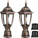 FUDESY Outdoor Post Lights, Electric Exterior Lamp Post Light Fixture with Pier Mount Base, LED Bulb Included, Anti Corrosion Plastic Materials, 2-Pack Pole Lanterns for Garden, Patio, Pathway (Bronze)