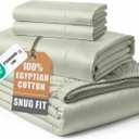 100% Egyptian Cotton King Size Sheets Set Silky Sateen Weave for Winter Sleep Comfort, Buttery Soft & Durable Christmas Sheets King Size, Snug Fit 15" Deep Pocket, Hotel Comfort at Home - Mineral